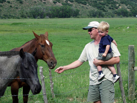 Wes and Justin with Horses at South Fork 2003