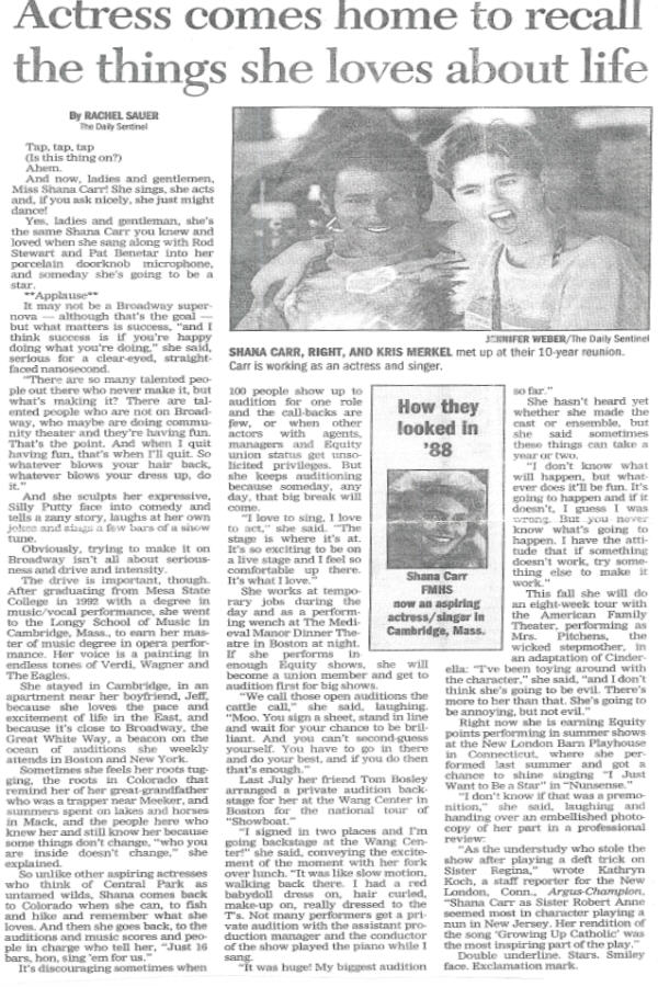 Article about Shana in the Grand Junction, CO Daily Sentinel, 9/11/98